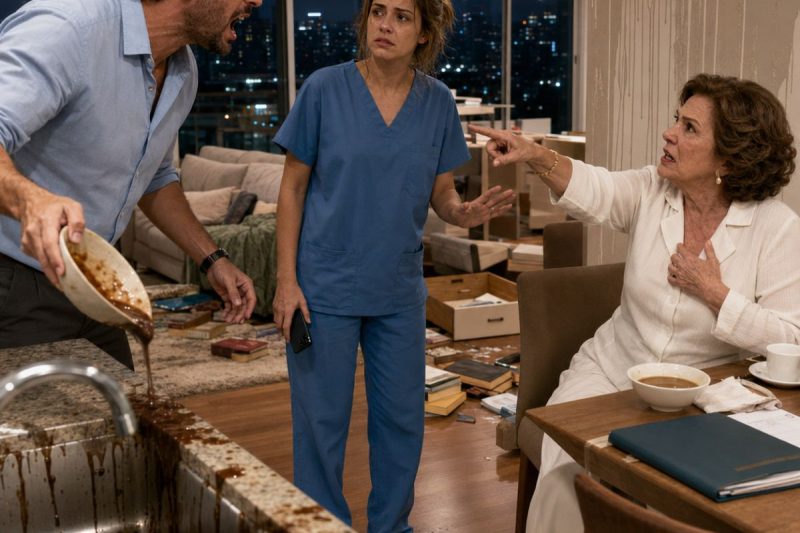 Depois de 13 horas no hospital, meu marido jogou minha sopa na pia e a mãe dele riu: “Primeiro limpa isso.” Eu só tranquei a porta e liguei para meu pai — mas eles não sabiam o que havia na pasta preta.