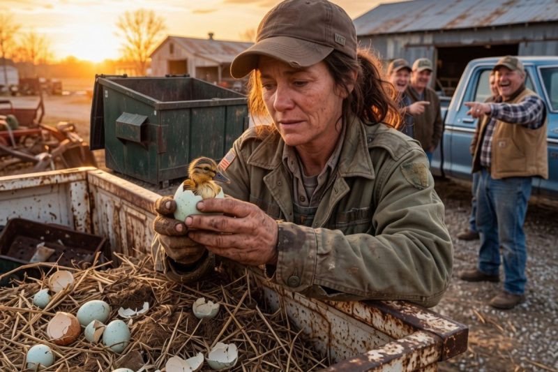 A veterana encontrou 300 ovos de pato rachados em uma lixeira… todos riram até ouvirem os piados.