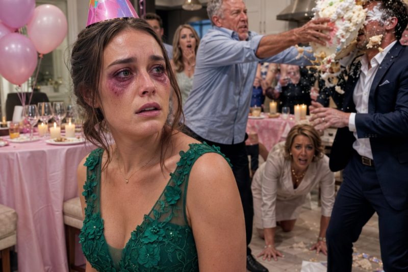 “Querida… por que seu rosto está cheio de hematomas?”, perguntou meu pai assim que entrou na minha festa de aniversário. Antes que eu pudesse responder, meu marido sorriu com deboche e disse: “Sim, fui eu. Dei um tapa nela em vez de dizer feliz aniversário”. Meu pai tirou lentamente o relógio e me disse: “Saia lá fora. Agora”. Pela janela da cozinha, vi minha sogra se arrastando para fora primeiro… e então tudo mudou.