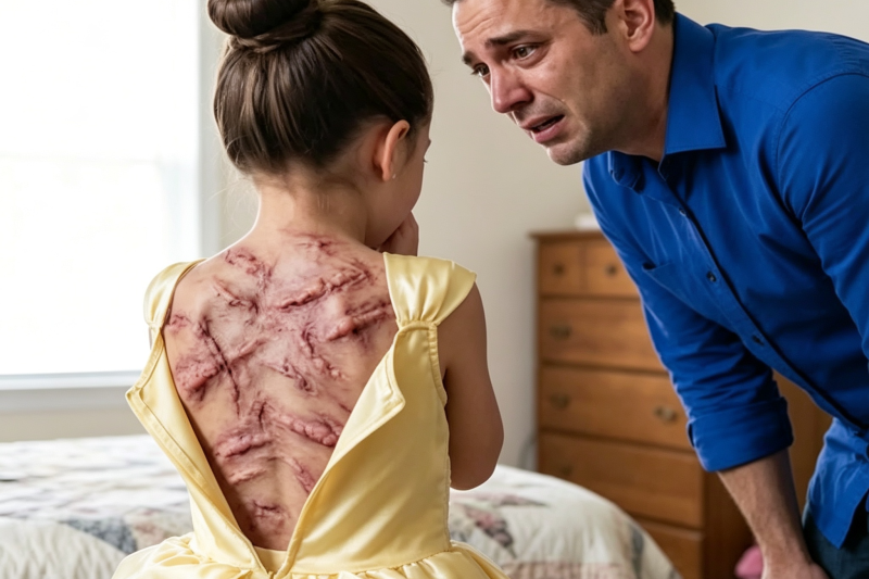 A mensagem da minha filha chegou minutos antes do recital: “Só você, pai”. Quando entrei no quarto, ela fechou a porta, levantou a camiseta e destruiu em segundos a imagem perfeita do nosso casamento, porque aquelas marcas tinham um responsável inesperado… e ela guardava provas capazes de derrubar toda a família.