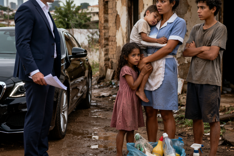 MILIONÁRIO SEGUE A FAXINEIRA E A VÊ EM UMA CASA ABANDONADA COM SEUS FILHOS, QUE REVELAM A VERDADE
