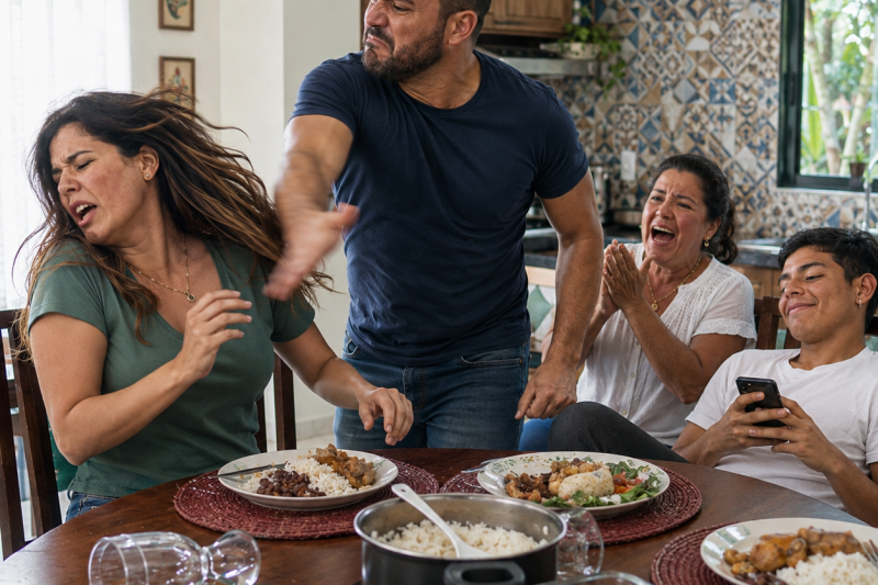 Meu marido me deu um tapa na frente de toda a família porque eu me recusei a servir arroz para o irmão dele; minha sogra aplaudiu e gritou: “É assim que se educa uma esposa”.