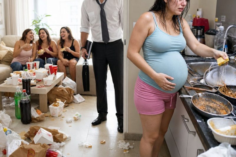 Ele chegou em casa às 22:00 e encontrou a esposa grávida de 8 meses lavando pratos sozinha enquanto a família dele ria na sala… mas, ao descobrir que tinham jogado os remédios dela no lixo, olhou para todos friamente e disse: “A vida confortável de vocês acaba hoje”.