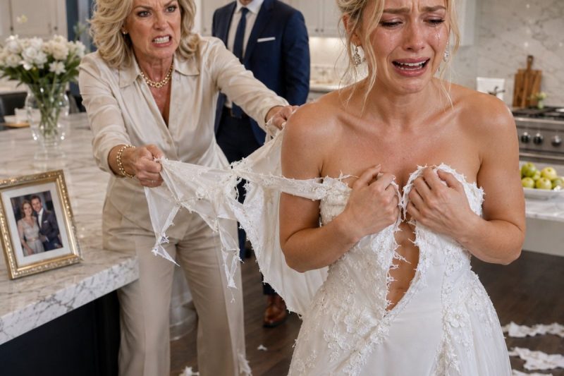 Minha sogra rasgou meu vestido branco e gritou: “Meu filho paga tudo nesta casa!” Meu marido ficou calado. No dia seguinte, quando a chave dela já não abriu a porta, olhei para ela pela câmera e sussurrei: “Berta, esta casa nunca foi dele.” E essa foi apenas a primeira mentira que desmascarei.