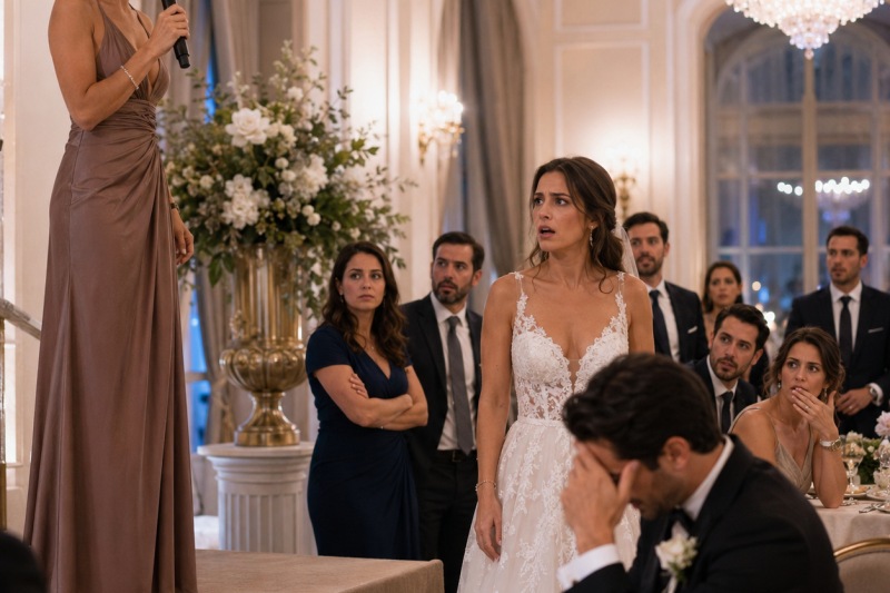 Minha melhor amiga me pediu para ajeitar seu véu no dia do casamento, mas 10 minutos antes ouvi ela dizer: “Ela nunca percebeu”… então subi para fazer um brinde que calou o salão inteiro.