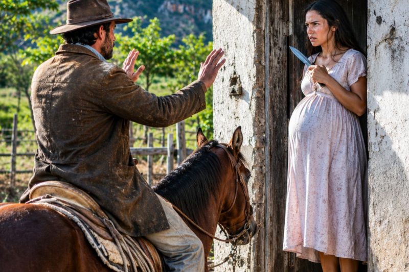 “Não chegue perto, ou eu faço uma loucura” — sussurrou a grávida ao estranho no cavalo, sem saber que o marido que a abandonou voltaria para transformar sua barriga em moeda de dívida.