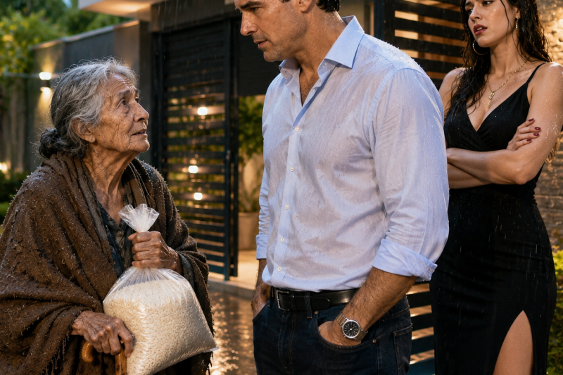 Aos 70 anos, a mãe foi expulsa na chuva com um saco de arroz, mas o envelope escondido nos grãos revelou a covardia do filho e a mentira cruel da nora