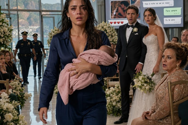 Fui chamada de louca no pós-parto depois que meu marido me jogou na chuva com nossa recém-nascida, mas quando ele disse “ela colocou a bebê em risco” — diante da família inteira, eu abri o telão do casamento dele