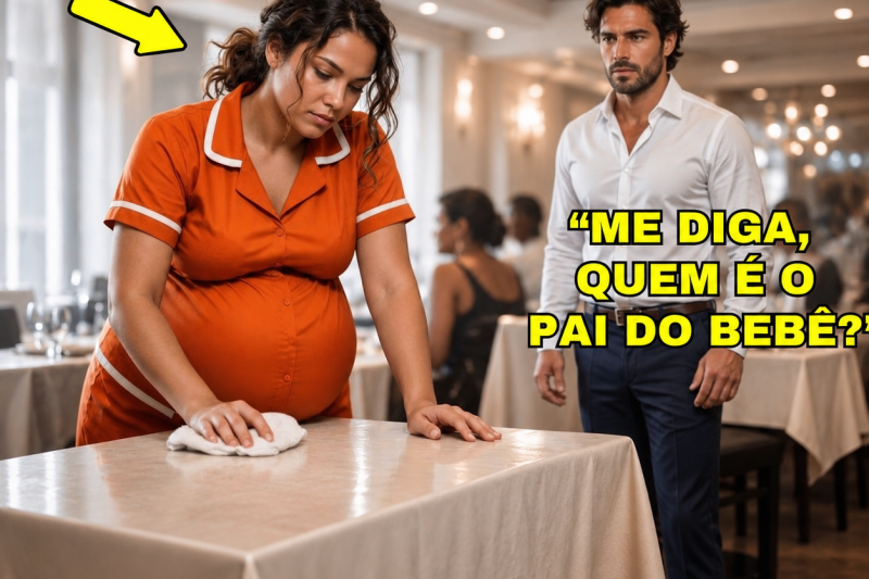 Grávida de 8 meses, ela limpava mesas humilhada quando o ex-marido milionário surgiu e gritou: “Me diga, quem é o pai do bebê?”, sem imaginar o sacrifício escondido por trás daquela mentira