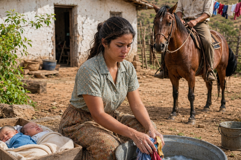 “Você tem 30 dias para sair daqui”, disse o fazendeiro à viúva com 2 bebês no colo… mas ele não sabia que o homem a cavalo voltaria antes do amanhecer.
