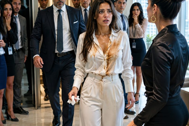 A estagiária teve café quente jogado na blusa diante de todos e ouviu “chama seu pai para te salvar agora”, mas ninguém imaginava que o homem saindo do elevador era justamente quem podia derrubar a gerente, o diretor e toda a mentira escondida naquele andar