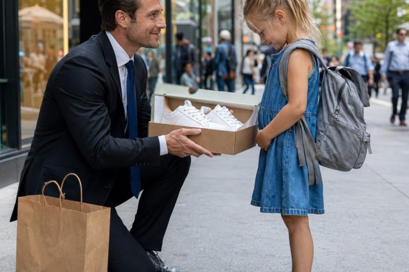 Uma menina com os sapatos rasgados me parou no meio da calçada e me pediu ajuda para ir à escola sem que zombassem dela. Comprei um par por 780 pesos… e a promessa dela de me pagar algum dia me levou ao segredo que minha família escondeu por anos.