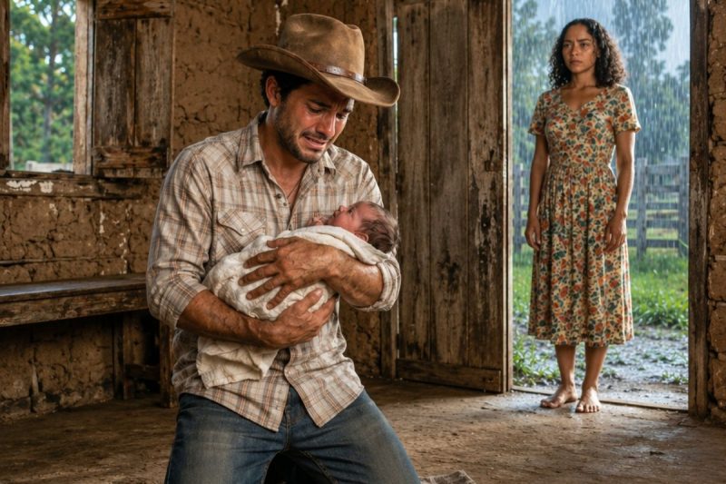 Com a filha recém-nascida morrendo de fome no chão do rancho, o peão pediu ajuda a Deus — a mulher que bateu à porta trouxe leite… e a prova que derrubaria o coronel