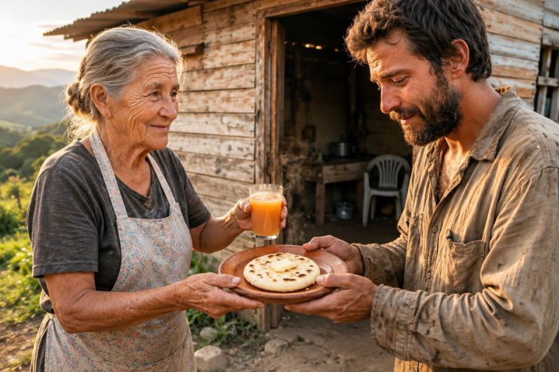 Ela dividiu sua última comida com um forasteiro… e naquela noite a estrada trouxe algo que ninguém esperava.