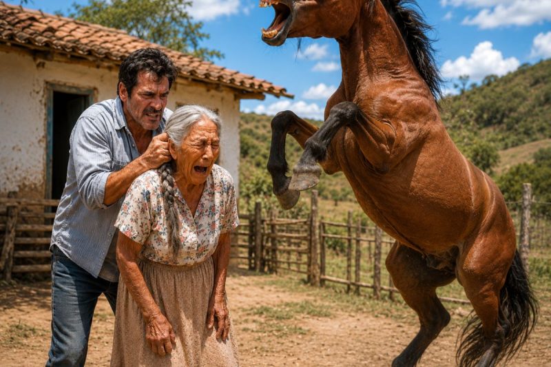 O filho arrastou a própria mãe pelos cabelos no terreiro… até um cavalo sem dono surgir da estrada e revelar a verdade que fez o povoado inteiro chorar