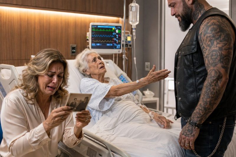 Minha mãe doente mandou embora a cuidadora que eu pagava havia 12 anos para colocar um motoqueiro tatuado dentro de casa. Eu fui expulsá-lo tremendo de raiva… mas, quando ouvi minha mãe chamá-lo de filho, senti o chão sumir dos meus pés.