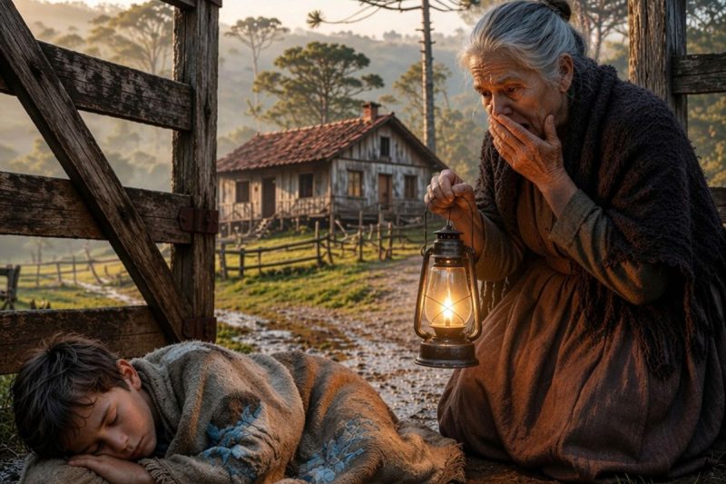 O menino dormia na porteira com um cobertor velho, mas quando a idosa viu “a flor errada” bordada no tecido, caiu de joelhos e percebeu que o passado tinha voltado