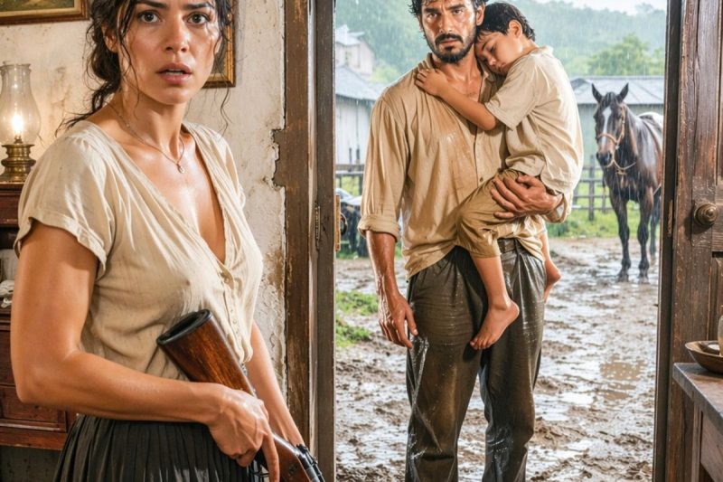 “Meu filho só precisa de água”, disse o estranho encharcado na porta da viúva; ela ajudou sem saber que, no dia seguinte, o nome dele colocaria toda a cidade contra ela.