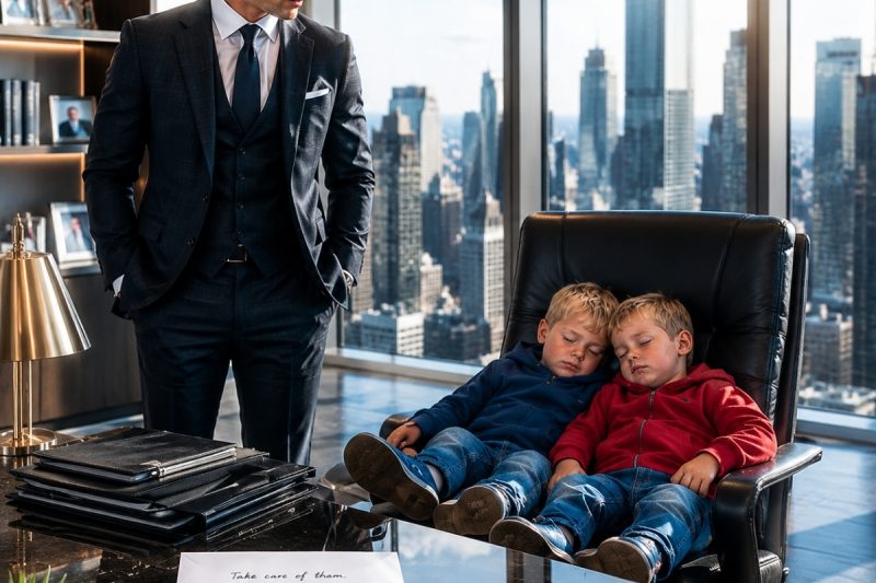 Um CEO encontrou gêmeos dormindo na cadeira de seu escritório; então, o bilhete ao lado deles destruiu sua vida perfeita.