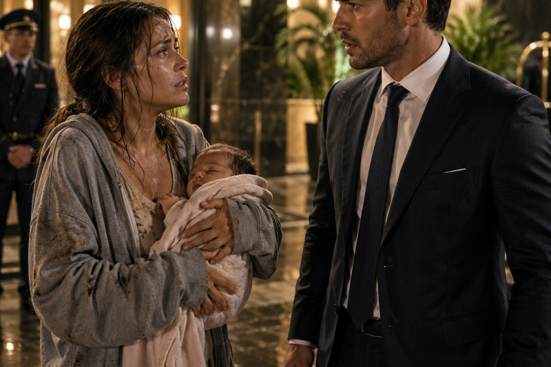 Na porta de um hotel de luxo, ele reconheceu a esposa enterrada 2 anos antes, carregando uma bebê faminta; enquanto a mãe dele preparava a assinatura que roubaria