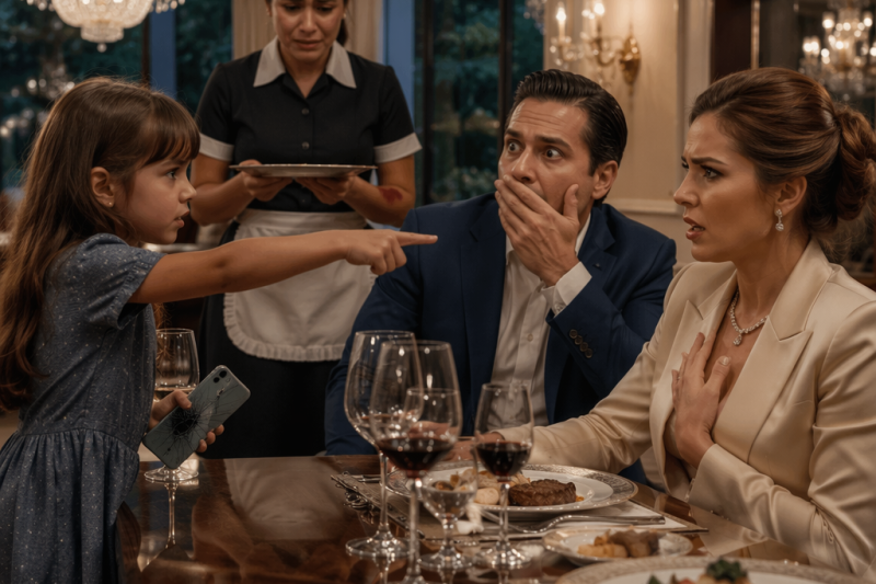 MILIONÁRIO ESTAVA JANTANDO COM SUA ESPOSA… ATÉ A FILHA DA FAXINEIRA DIZER： “ESSA MOÇA É MALVAD