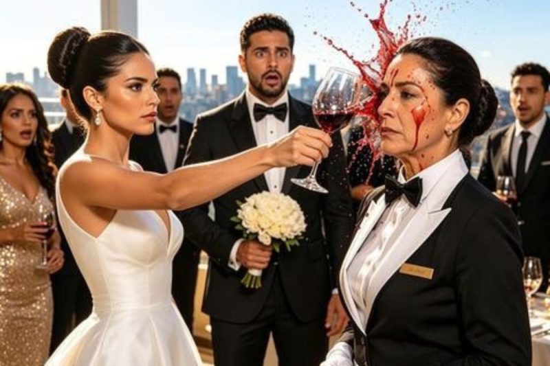 A noiva jogou vinho na “empregada” diante dos convidados… sem imaginar quem era aquela mulher.