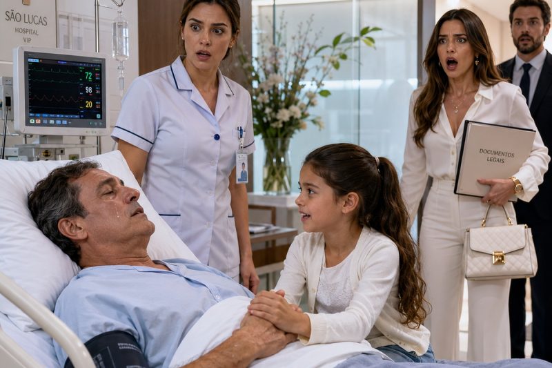 A filha da faxineira entrou escondida no quarto do milionário em coma só para cantar para ele, mas quando segurou sua mão e disse “ela trouxe papéis que ele não queria assinar”, a noiva elegante perdeu a calma e todos entenderam que aquela criança tinha visto demais