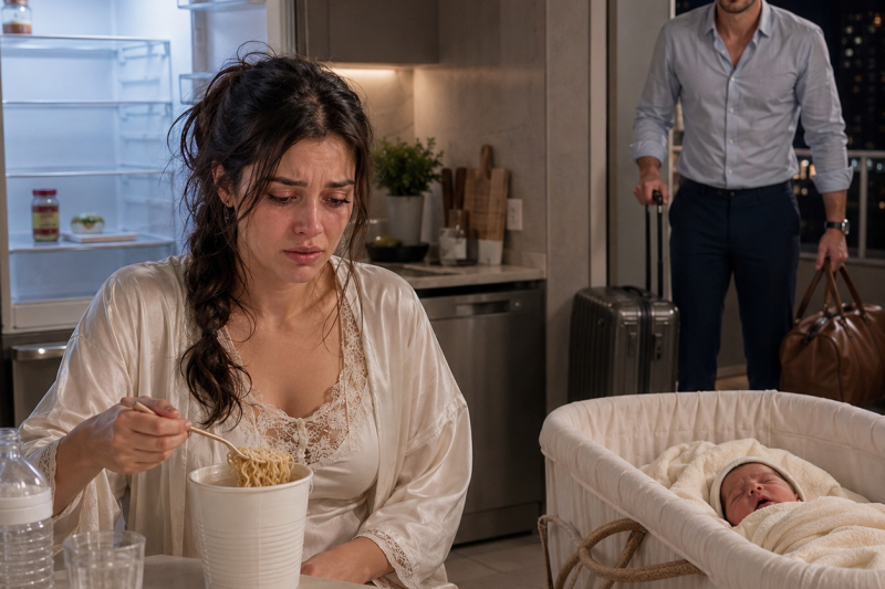 O marido voltou antes da meia-noite e encontrou a esposa recém-operada comendo miojo frio, a bebê chorando e a geladeira vazia; quando abriu o celular dela, viu mensagens enviadas em seu nome e percebeu que a traição da própria família era pior do que imaginava.