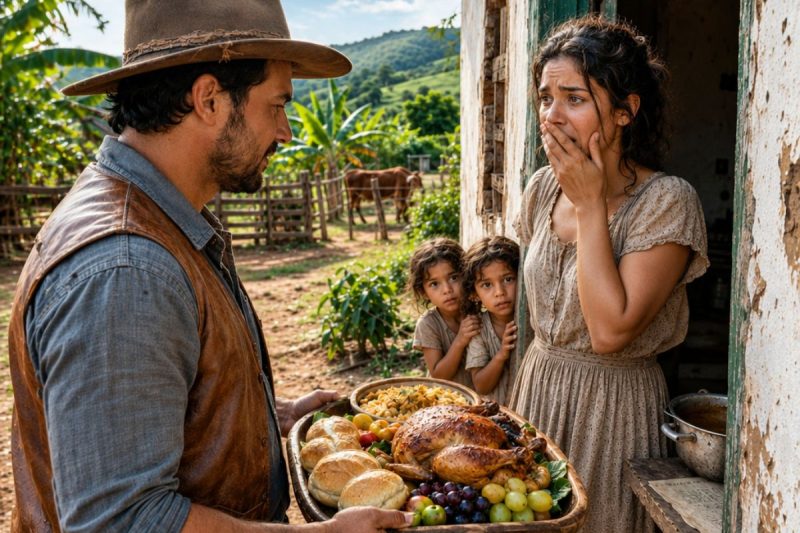 “Seus filhos vão dormir com fome de novo?” — disse o comerciante à viúva na venda; naquele dia, um fazendeiro apareceu com uma travessa na porta, e a cidade inteira descobriria quem realmente queria tomar sua terra.