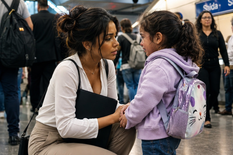 Ela perdeu a entrevista que salvaria sua mãe para socorrer uma menina perdida no metrô, mas quando o pai apareceu correndo e disse “sou o dono da empresa”, a ausência virou o início de uma verdade que destruiria a família inteira diante de todos naquela manhã.