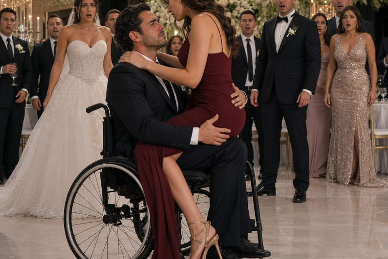 Quando a ex-noiva convidou o homem que ficou paralítico para o casamento dela, todos esperavam vê-lo humilhado… mas a cuidadora dele sentou em seu colo no meio da festa, e o que ele sussurrou mudou tudo…