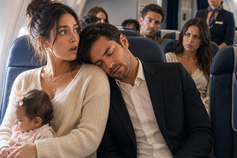Uma mãe foi expulsa com a bebê de 11 meses e entrou num avião sem saber que o marido já a esperava no desembarque dizendo: “Ela está louca” — até uma gravação destruir a máscara dele diante de todos
