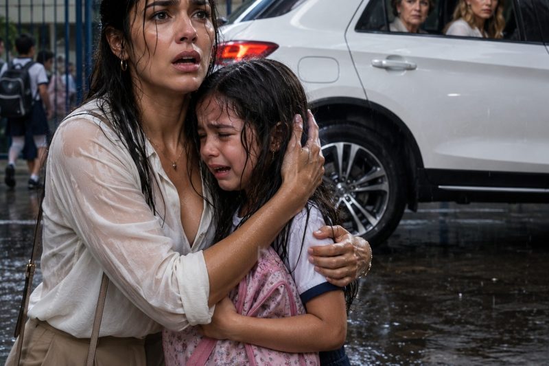 Minha família deixou minha filha na chuva para não sujar o carro novo; quando ouvi “ela estava suja demais”, cortei os pagamentos e encontrei uma ameaça no bilhete.
