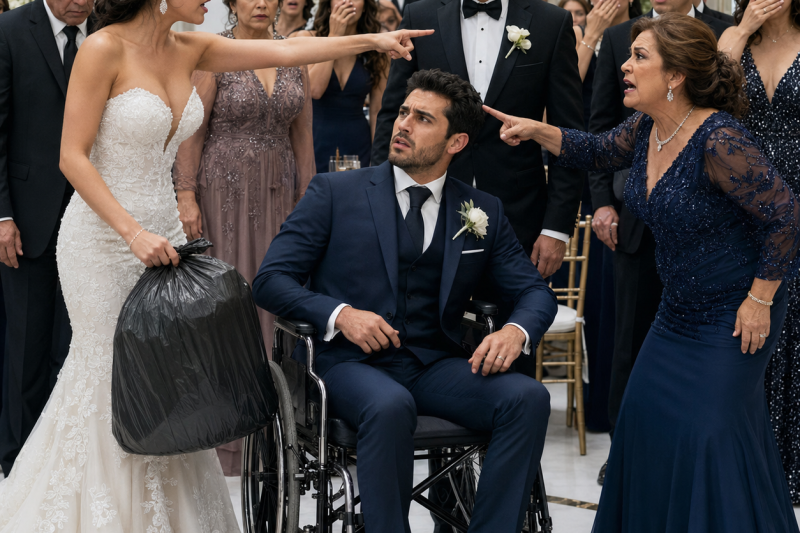 A noiva entregou um saco de lixo ao irmão cadeirante diante de todos — minutos depois, uma mensagem escondida foi descoberta e transformou o casamento perfeito em um escândalo impossível de esquecer…