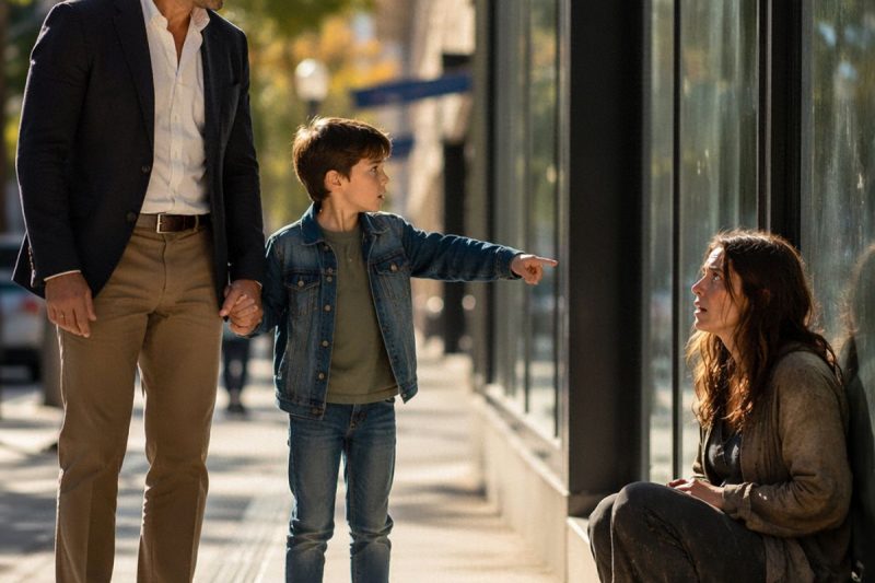 Meu filho apontou para uma mulher sem-teto na calçada e disse que era a mãe dele; eu achei impossível… até ela chamá-lo pelo apelido que só minha esposa morta conhecia.