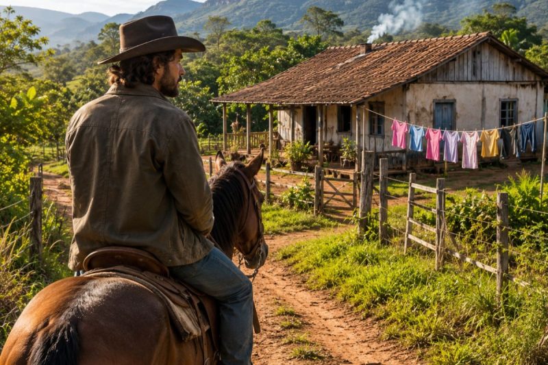 O fazendeiro voltou para vender o rancho onde enterrou seu passado… mas encontrou fumaça na chaminé, roupas de criança no varal e uma verdade que mudaria sua vida para sempre.